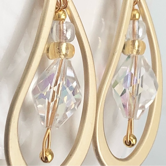 New Crystal Beaded Dangle Drop Handmade Teardrop Hoop One of a Kind Earrings - Picture 4 of 8